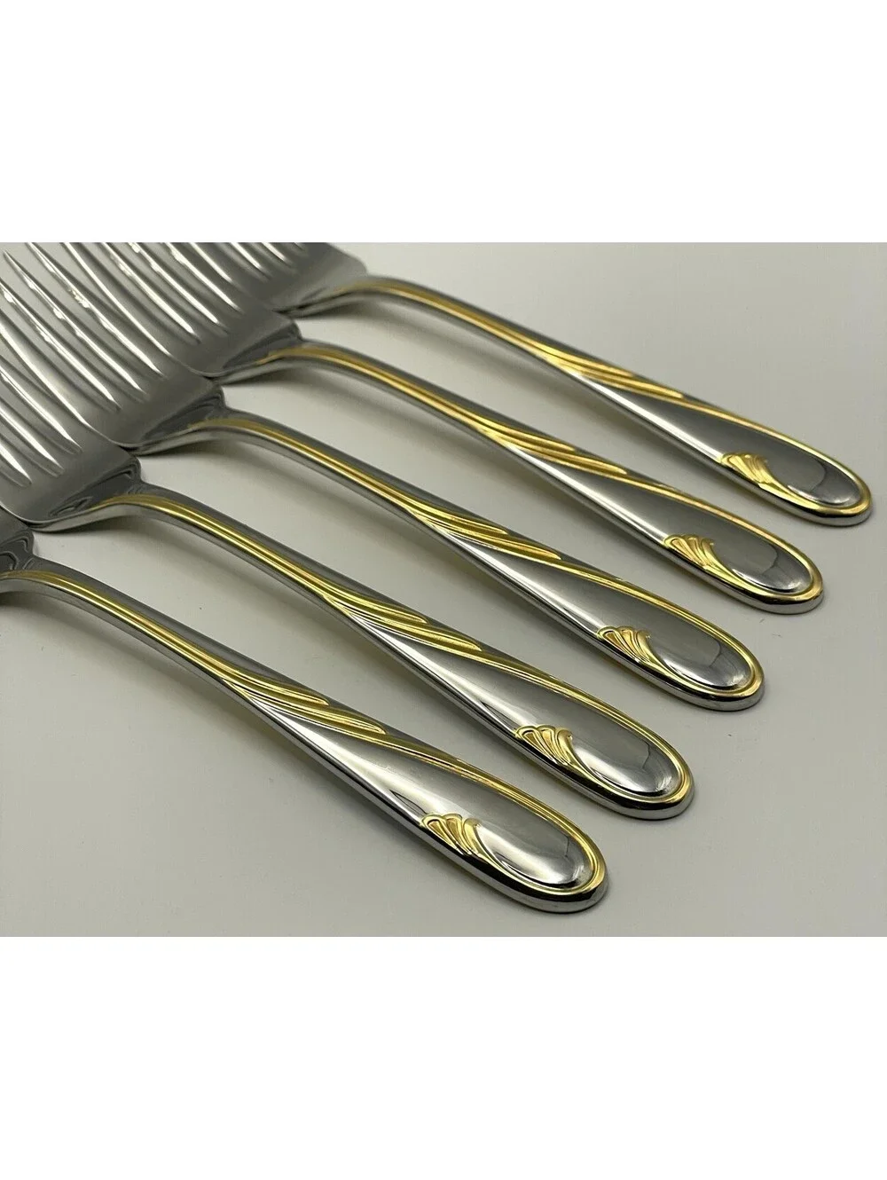 (5) Gorham GOLDEN SWIRL 18/8 Stainless Japan Salad Fork Lot ~ 6 7/8”